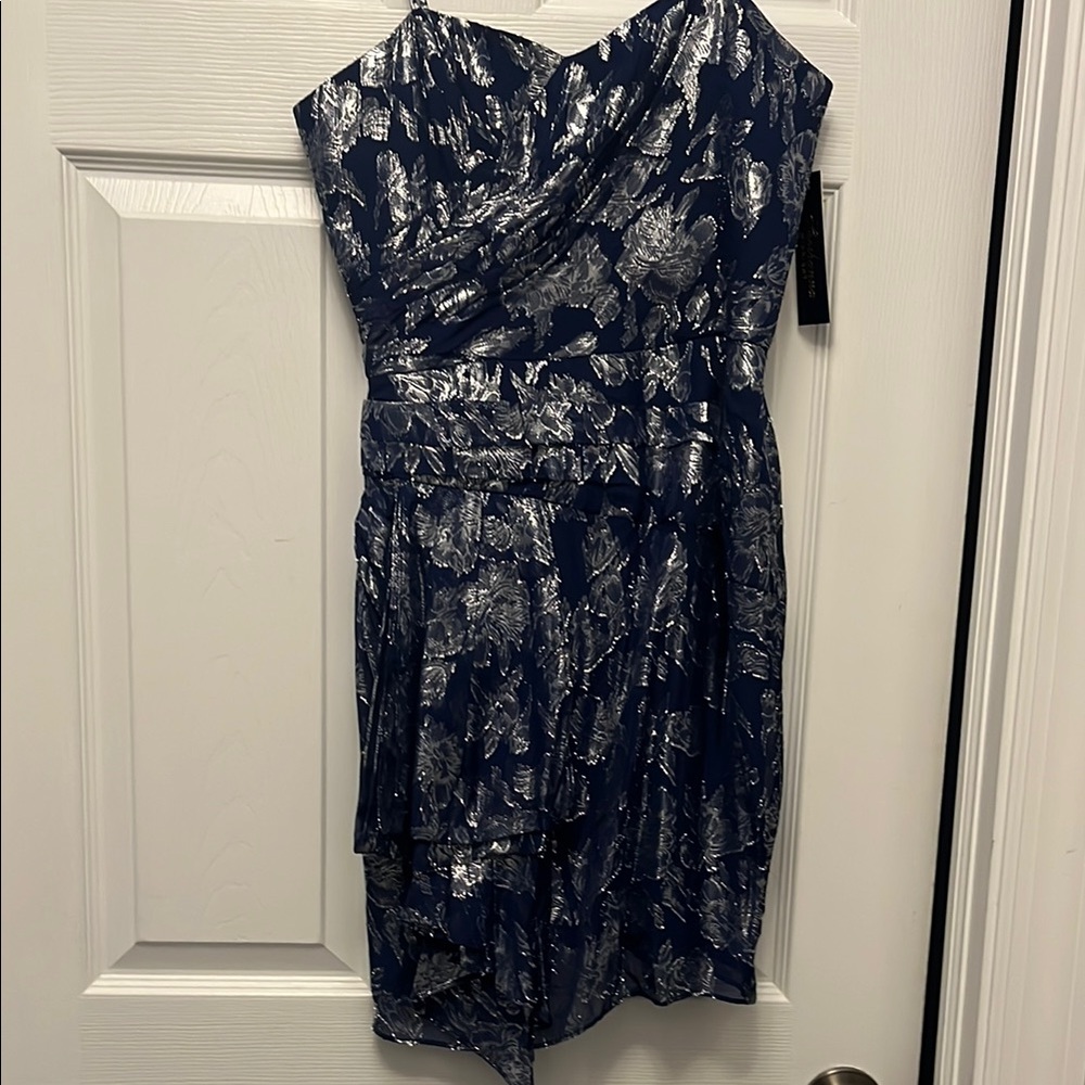 Shoshanna Blue and Silver Asymmetrical Sequin Mini Dress